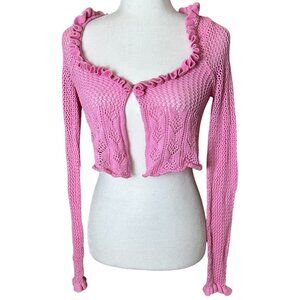 URBAN OUTFITTERS Open Weave Ruffle Crop Cardigan Sweater Size Small